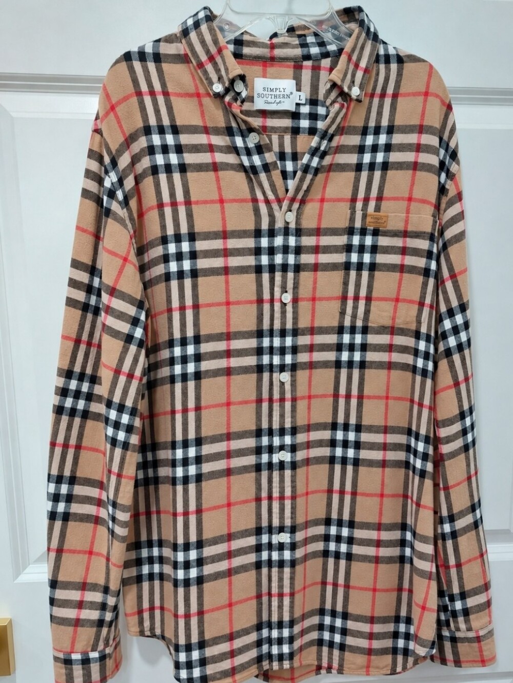 Simply Southern Burberry-Style Nova Check Plaid Flannel Button-Up Shirt
